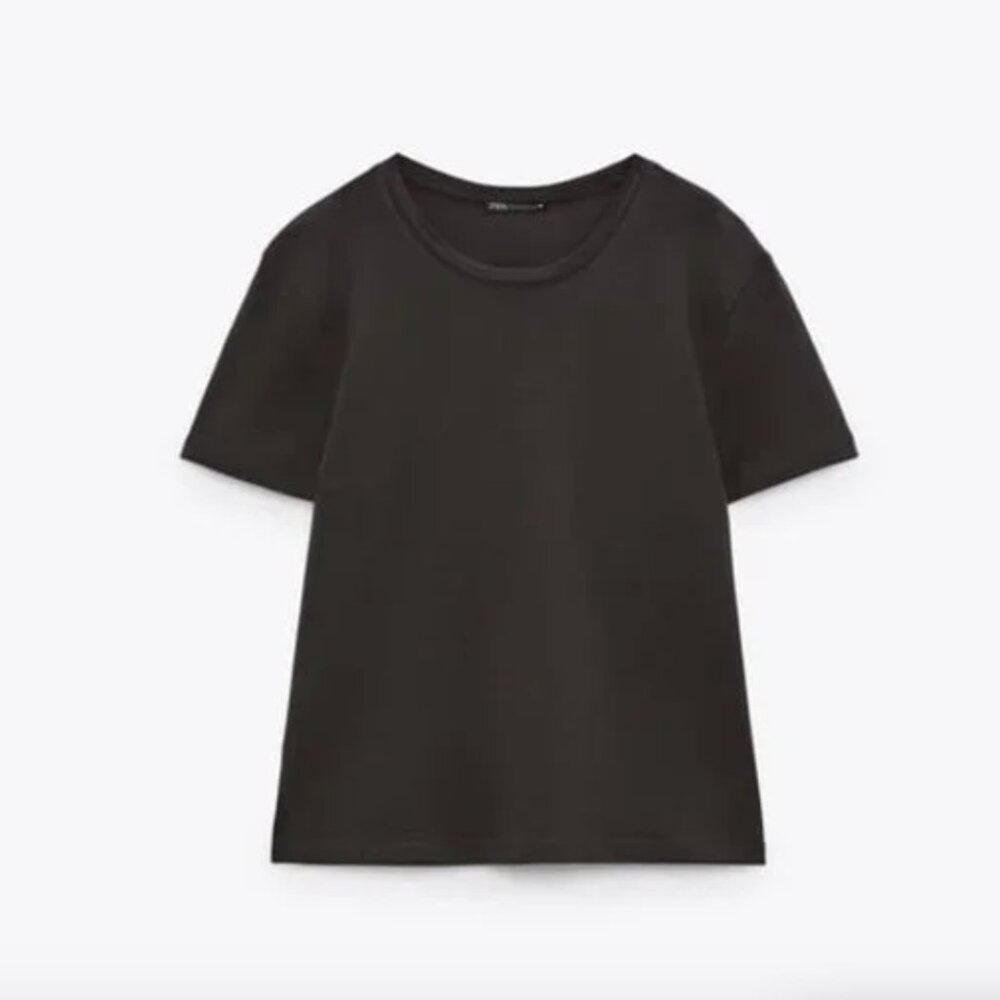 NWT ZARA BASIC T-SHIRT CHARCOAL GRAY